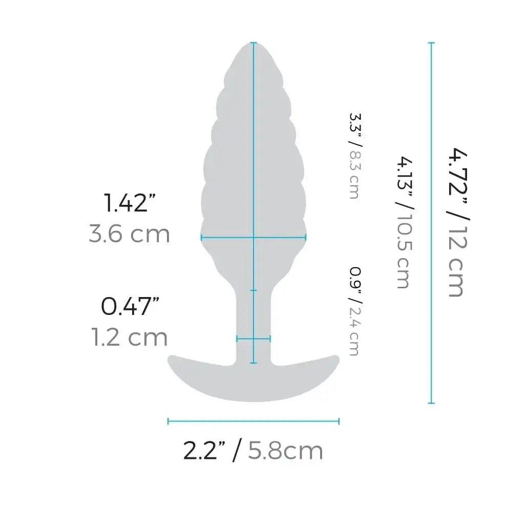 Dimensions of the b-Vibe Small Texture Plug door handle detailing bump texture plug design