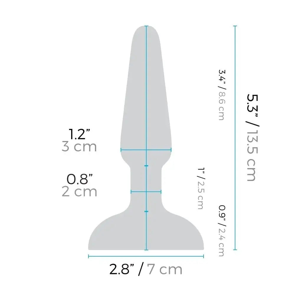 Image shows a person’s dimensions next to b-Vibe Trio Plug with three motors for a perfect fit