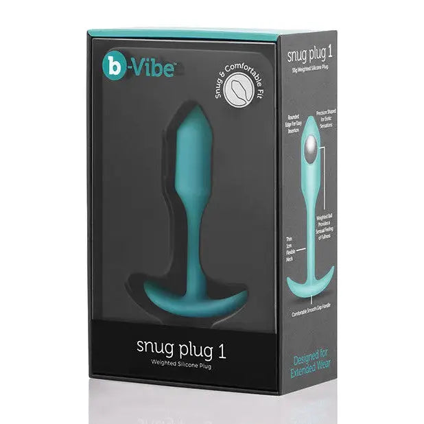 b-Vibe Weighted Snug Plug 1 - 55 Grams with smooth grip handle in a box