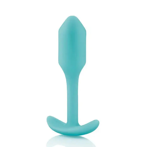 b-Vibe Weighted Snug Plug 1 with blue smooth grip handle for comfortable pleasure