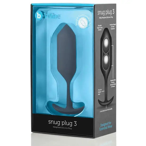 b-Vibe Weighted Snug Plug 3 in blue box - the su plus vibrating device, 180 grams