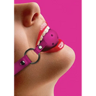 Woman wearing pink nose ring with Ball Gag, perfect for kink play enthusiasts