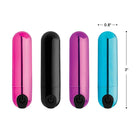 Colorful BANG! 10x rechargeable vibrating metallic bullets in pink, black, purple, and blue