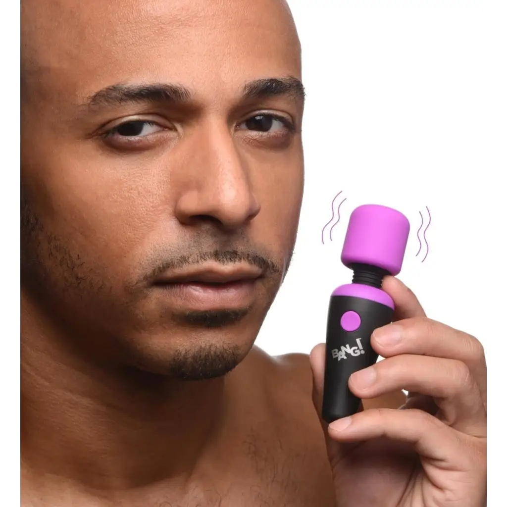 BANG! 10x Ultra Powerful Silicone Mini Wand: Handheld massager with pink head, black handle