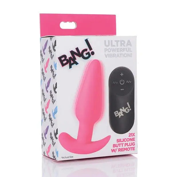 BANG! Powered Plug Pink BANG! 21x Remote Control Silicone Vibrating Butt Plug at the Haus of Shag