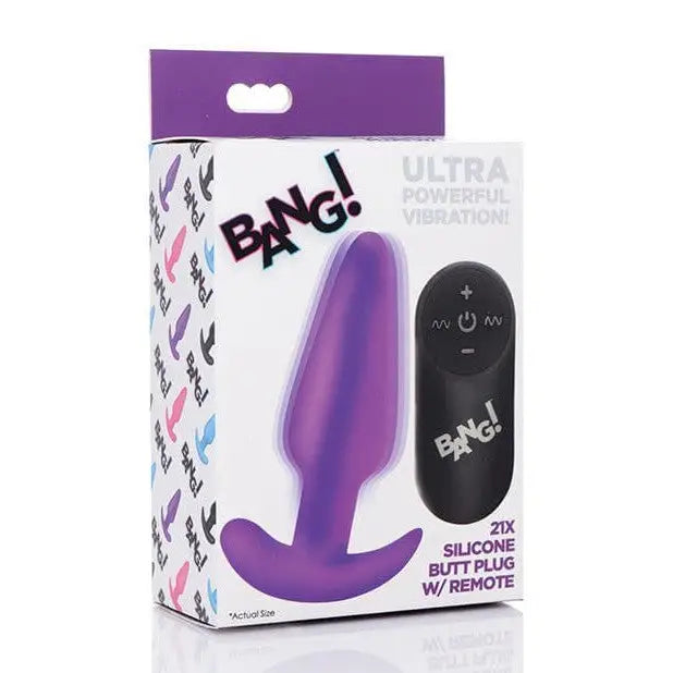 BANG! Powered Plug Purple BANG! 21x Remote Control Silicone Vibrating Butt Plug at the Haus of Shag