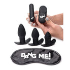 Adult intimate product set featuring BANG! 28X Backdoor Adventure Butt Plug and Vibrators