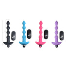 Colorful remote control vibrating silicone anal beads with beaded textures and flared bases