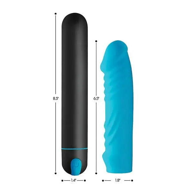 BANG! Realistic Vibrator Blue BANG! 3 Speed XL Bullet and Silicone Ribbed Sleeve at the Haus of Shag