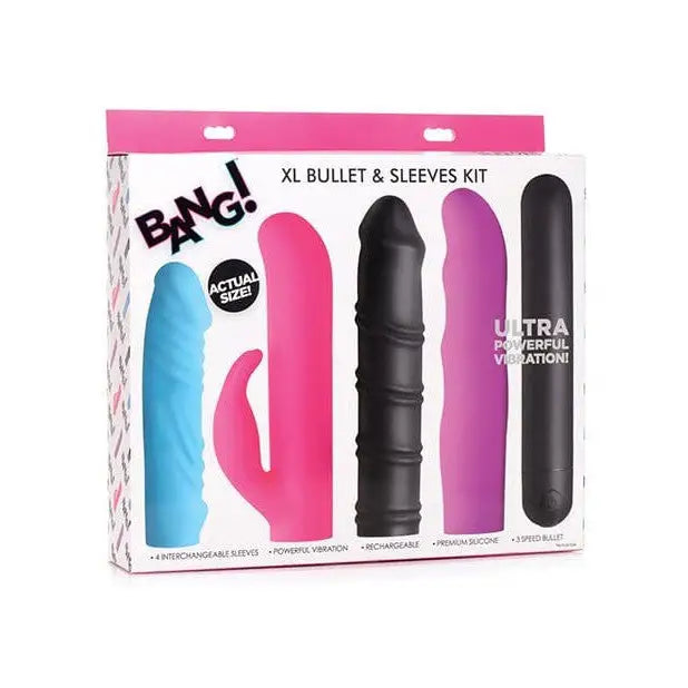 BANG! 4-in-1 XL Silicone Bullet Kit with colorful massagers, inches insertable length