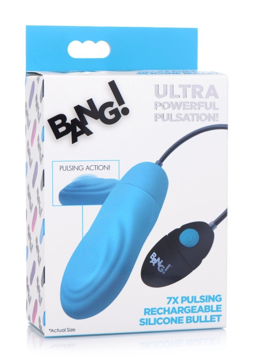 BANG! Bullet Blue BANG! 7x Pulsing Rechargeable Silicone Vibrator at the Haus of Shag