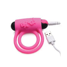 Pink silicone vibrating cock ring with USB charging cable from BANG! with remote control