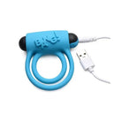 Blue silicone vibrating cock ring with USB cable, from BANG! Vibrating Cock Ring & Bullet