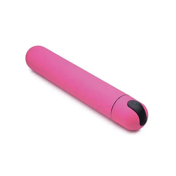 Pink cylindrical BANG! XL Bullet Vibrator with black control button, made of abs plastic