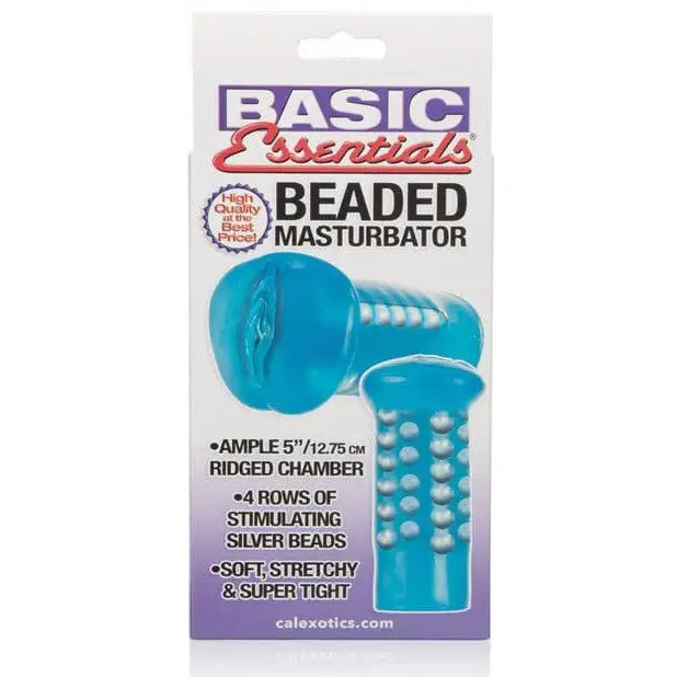 CalExotics Manual Stroker Basic Essentials Beaded Masturbator - Blue at the Haus of Shag