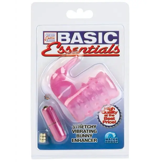 CalExotics Penis Enhancement Basic Essentials Stretchy Vibrating Bunny Enhancer - Pink at the Haus of Shag