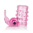 CalExotics Penis Enhancement Basic Essentials Stretchy Vibrating Bunny Enhancer - Pink at the Haus of Shag