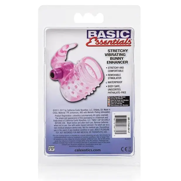 CalExotics Penis Enhancement Basic Essentials Stretchy Vibrating Bunny Enhancer - Pink at the Haus of Shag