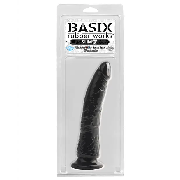 Basix Rubber Works Slim 7’’ w/Suction Cup - Black - Dongs & Dildos