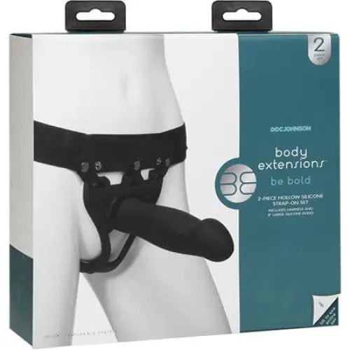 Doc Johnson Strap-On Harnesses Be Bold Body Extensions Hollow Bulbed Strap-On 2-Piece Set Black at the Haus of Shag