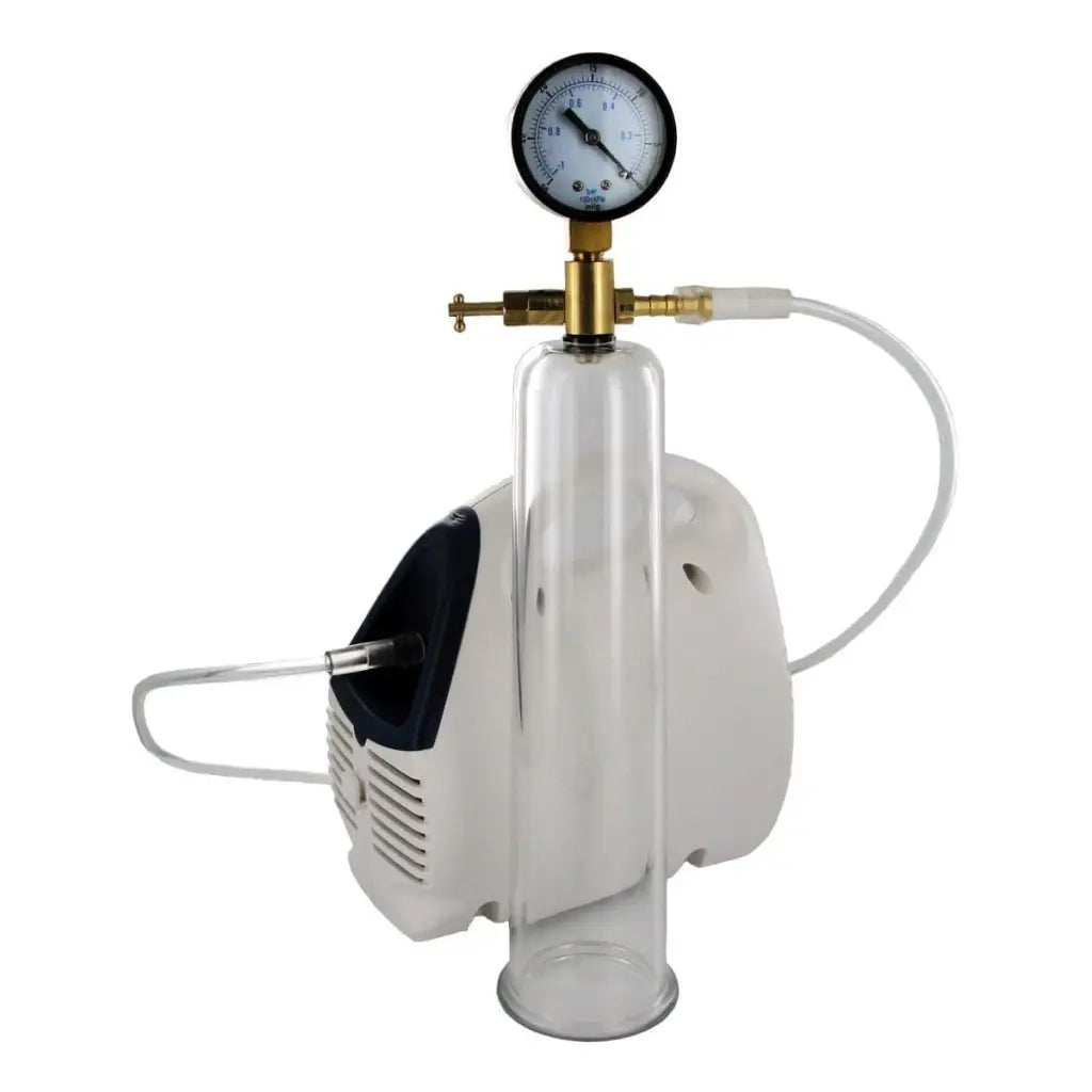 Bionic Electric Pump Kit featuring a penis pump with pressure gauge and electric motor