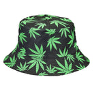 Black Bucket Hat W/ Green Leaves - Hat