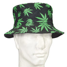 Black Bucket Hat W/ Green Leaves - Hat