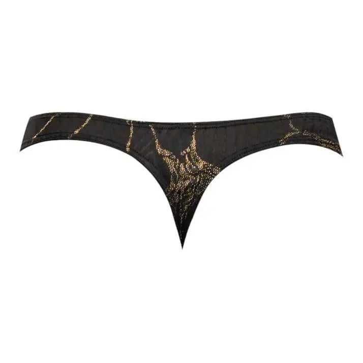 Black Gold Thong - Black thong underwear with gold embroidered detailing