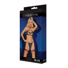 Black Label Adjustable Choker Bra, G-string & Leg Garters Set by Coquette in black and metallic