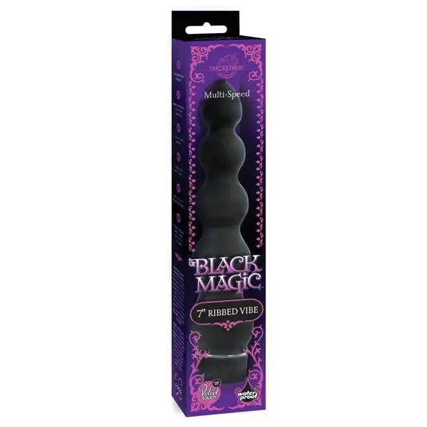 Black Magic 7’ Ribbed Vibe in sleek purple packaging labeled ’Black Magic’