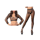 Black Mesh/Fishnet Crotchless Legging - Pink - Pantyhose