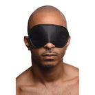 Greygasms Hood Black Satin Blindfold Mask at the Haus of Shag