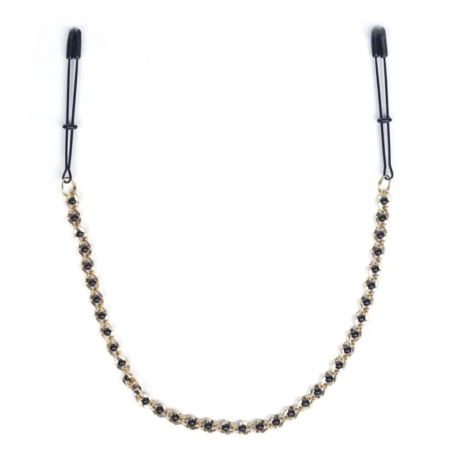 Black Tweezer Nipple Clamps W/ Beaded Chain - Nipple Clamp