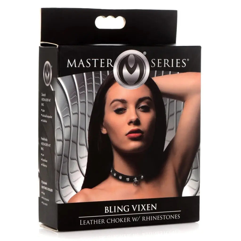 Master Series Collar Bling Vixen Leather Choker With Rhinestones - Clear at the Haus of Shag