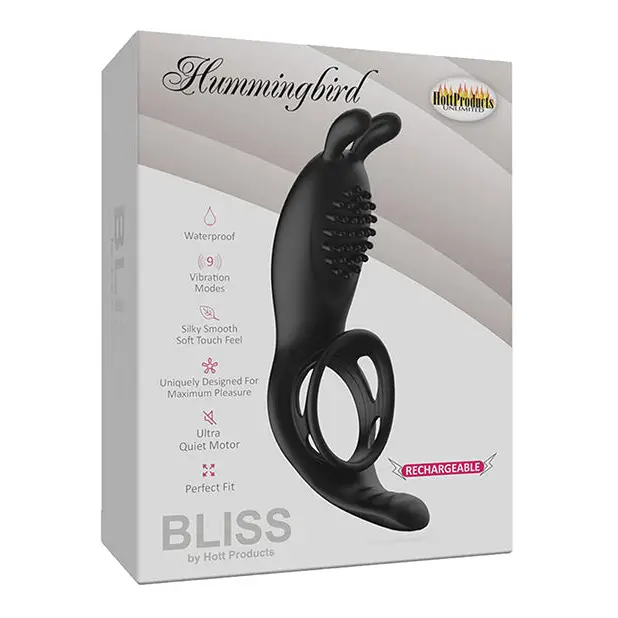 Bliss Hummingbird Vibrating Cock Ring - Black - Penis Enhancement