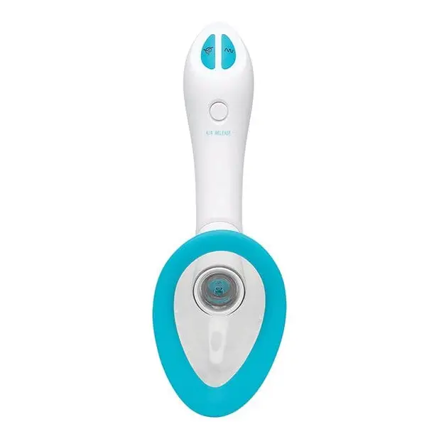 Close-up of a toothbrush with blue handle from Bloom Intimate Body Automatic Vibrating Pump