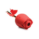 Bloomgasm Flutter Rose: Red silicone vibrator with butterfly attachment and sucking stem