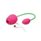 Bloomgasm Rose Duet: Pink massager with green cord & USB charger for versatile pleasure