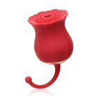 Bloomgasm Royalty Rose: Red rose-shaped vibrator with textured top and curved stem