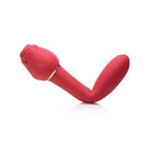 Red silicone Bloomgasm Sweet Heart Rose massager with curved shape and suction rose