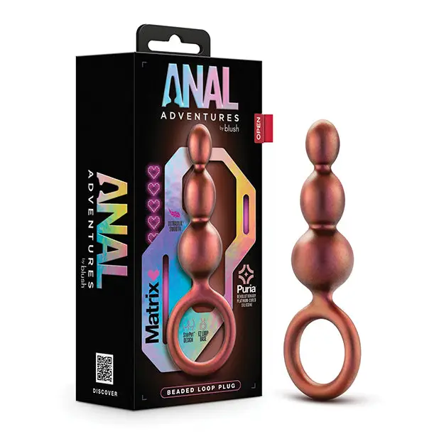 Anal Adventures Matrix By Blush Silicone Beaded Loop Plug - Copper - Anal Beads