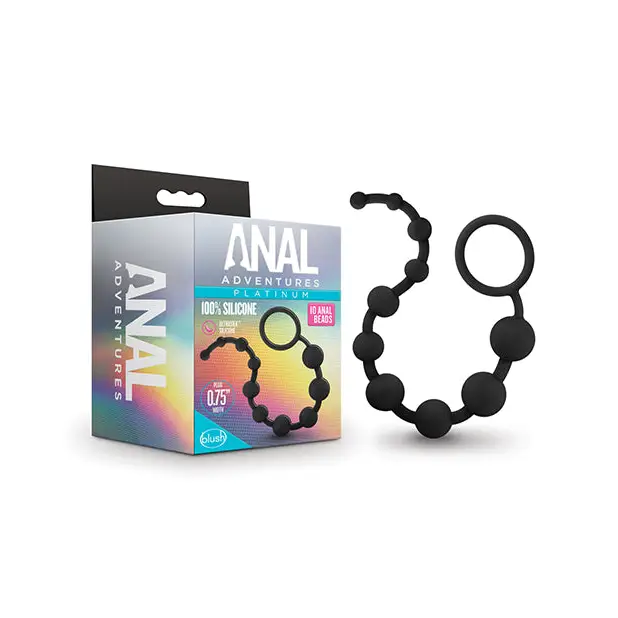 Blush Anal Adventures Platinum Silicone 10 Anal Beads - Black - Anal Beads