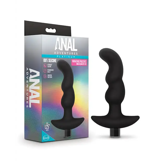 Blush Anal Adventures Platinum Silicone Rechargeable Vibrating Prostate Massager 03 - Black - Powered Butt Plug