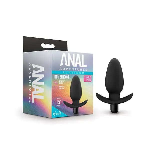 Blush Anal Adventures Platinum Silicone Vibrating Saddle Plug - Black - Powered Butt Plug