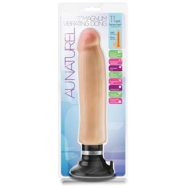 Blush Au Naturel 11 in. Magnum Vibrating Dong Dual Density Dildo with Suction Cup Beige - Realistic Dildo