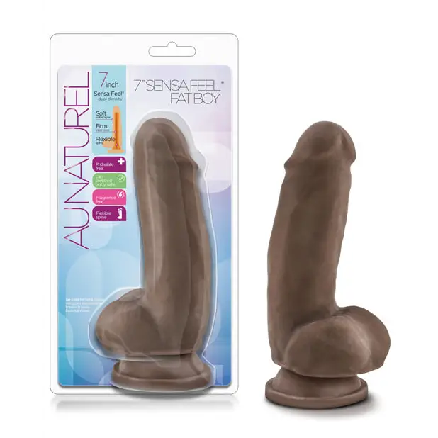 Blush Au Naturel 7 in. Fat Boy Posable Dual Density Dildo with Balls & Suction Cup Brown - Chocolate - Realistic Dildo