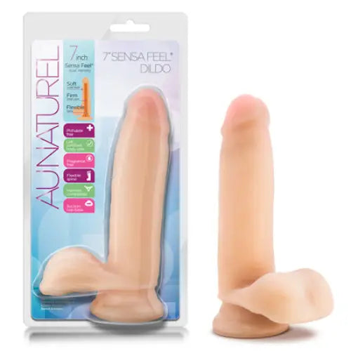 Blush Au Naturel 7 in. Posable Dual Density Dildo with Balls & Suction Cup Beige - Realistic Dildo