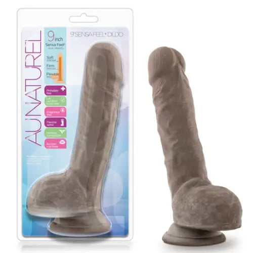 Blush Au Naturel 9 in. Posable Dual Density Dildo with Balls & Suction Cup Brown - Realistic Dildo