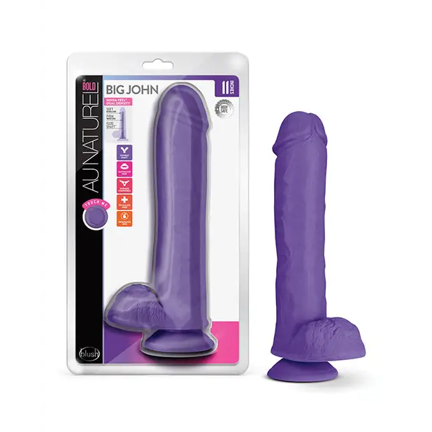 Blush Au Naturel Bold Big John 11 in. Posable Dual Density Dildo with Balls & Suction Cup Pink - Purple - Realistic