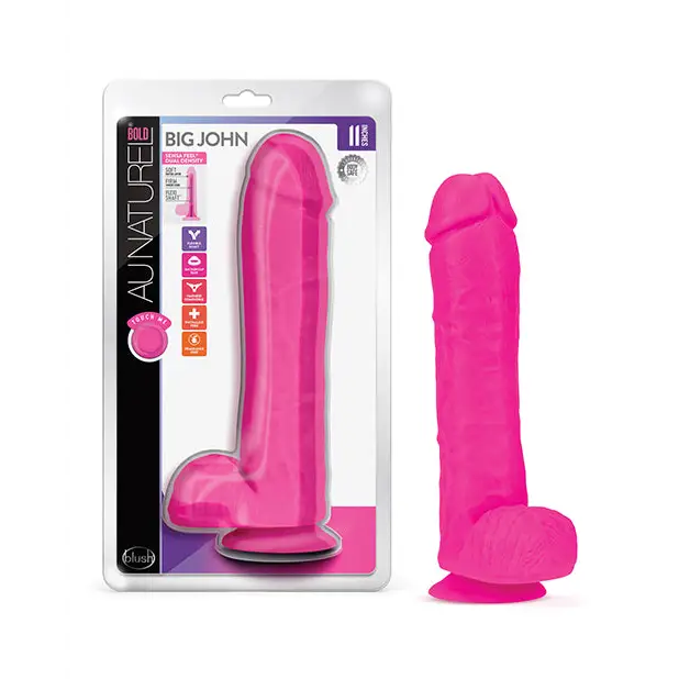 Blush Au Naturel Bold Big John 11 in. Posable Dual Density Dildo with Balls & Suction Cup Pink - Purple - Realistic